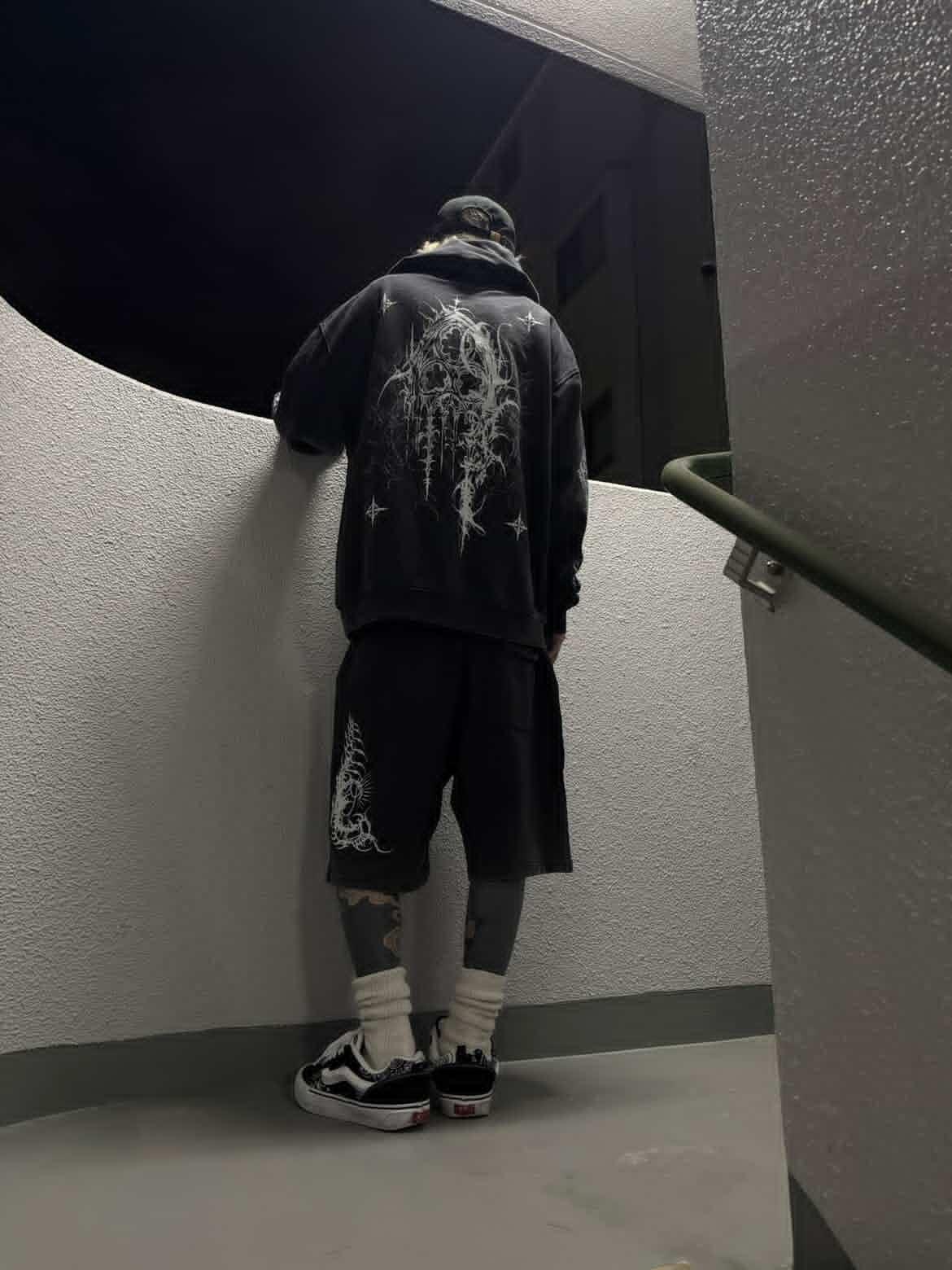 Blessed Sigil Snow Washed Loose Cotton Hoodie