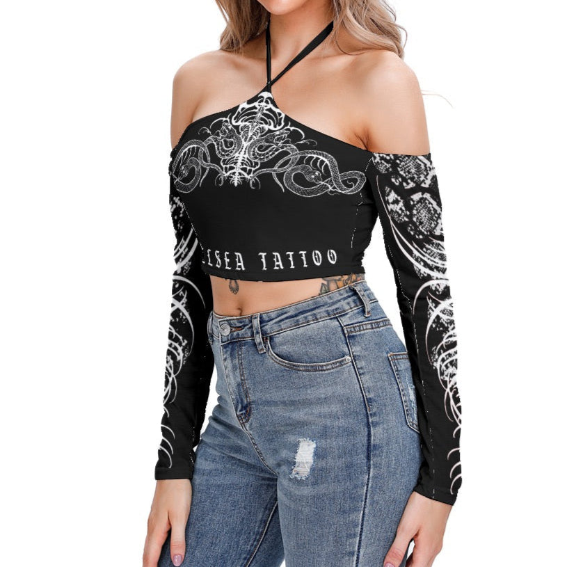 Snake Bite Black Halter Lace-up Top