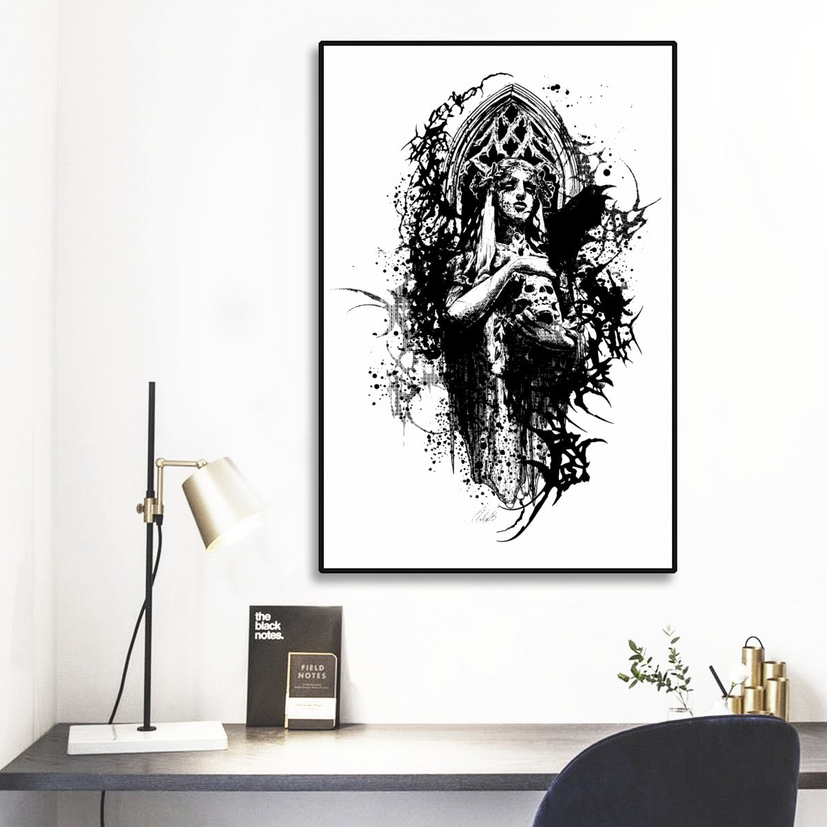 Grave Maiden on White Black Framed Print