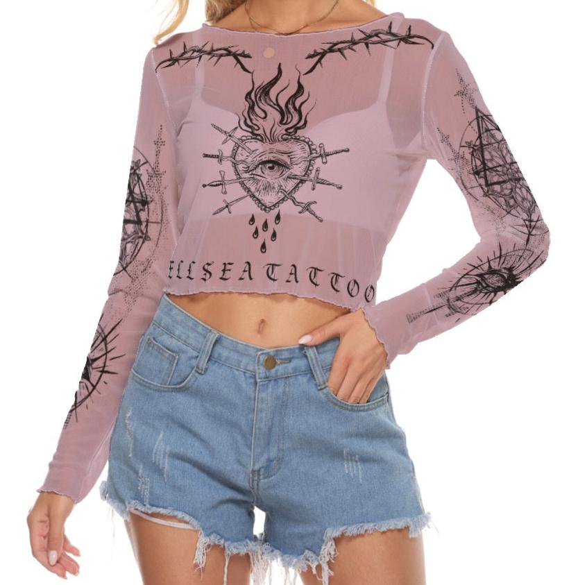 HELLSEA Long Sleeve Tattoo Flash Mesh Top (Rose)