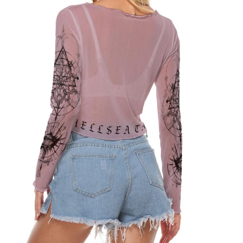 HELLSEA Long Sleeve Tattoo Flash Mesh Top (Rose)