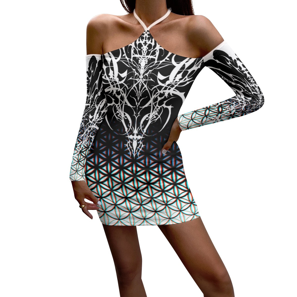 Virus of Life Halter Sleeved Dress