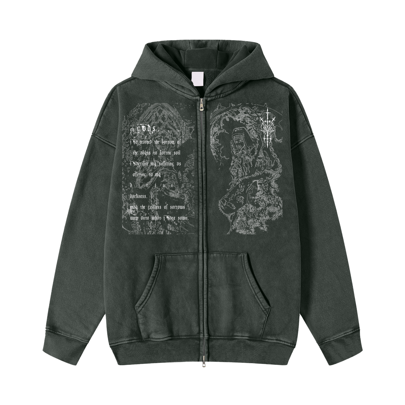 Forsaken Snow Washed Zip-Through Fleece Hoodie