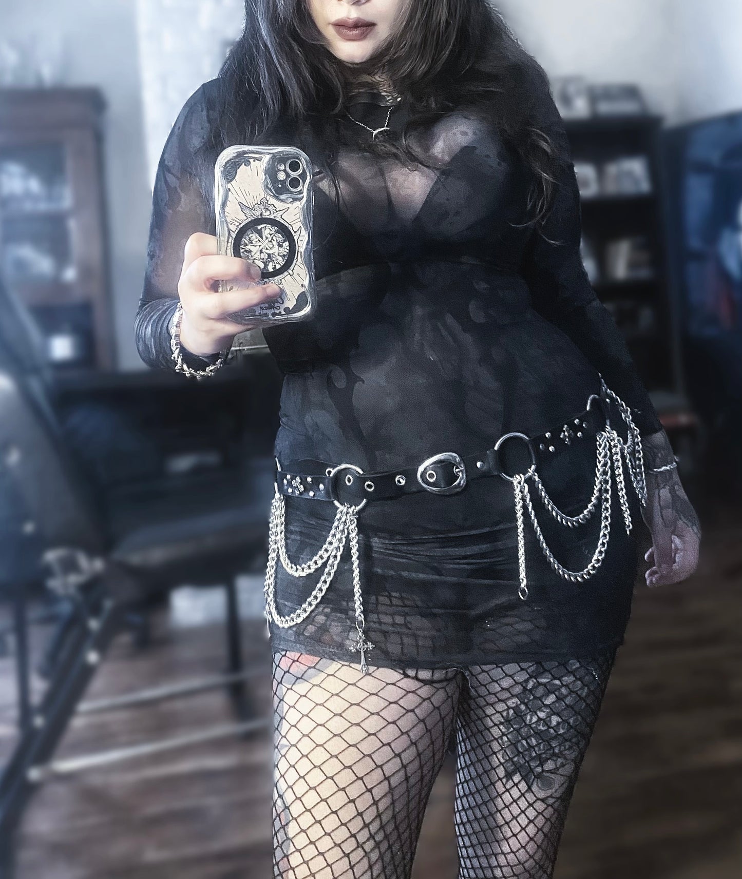 Fractal Ink Long Sleeve Mesh Dress