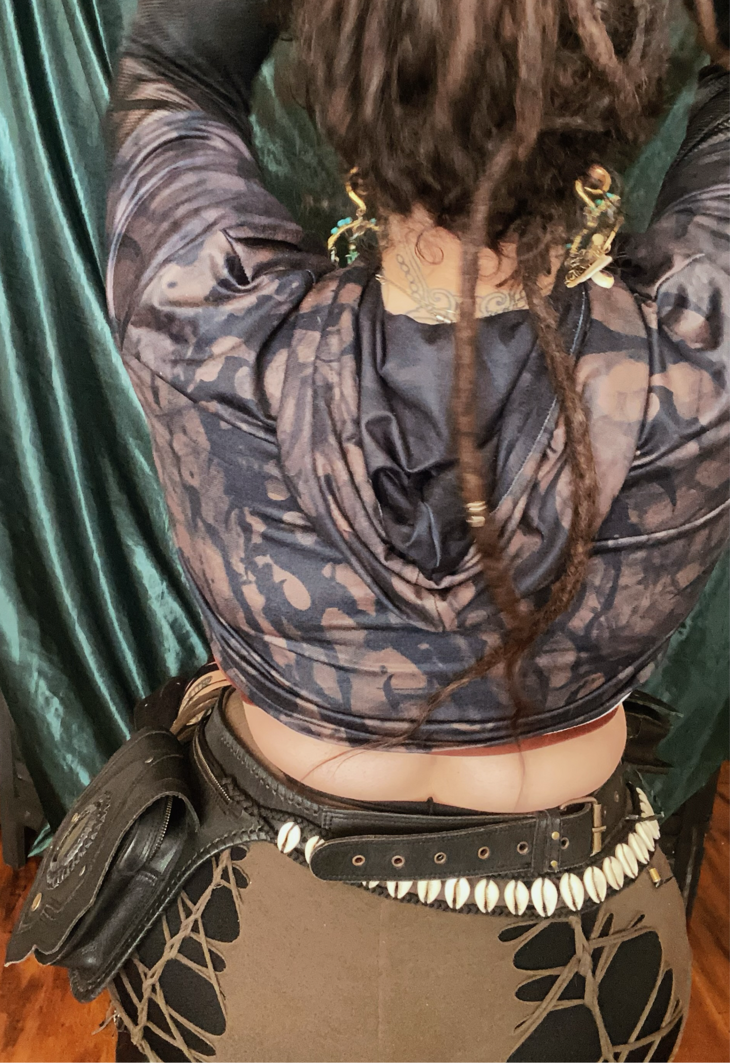 Primitive Fractal Mesh Sleeve Hooded Crop Top