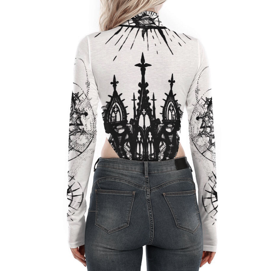 Unholy Cymatics Long Sleeve Bodysuit (Black on White)