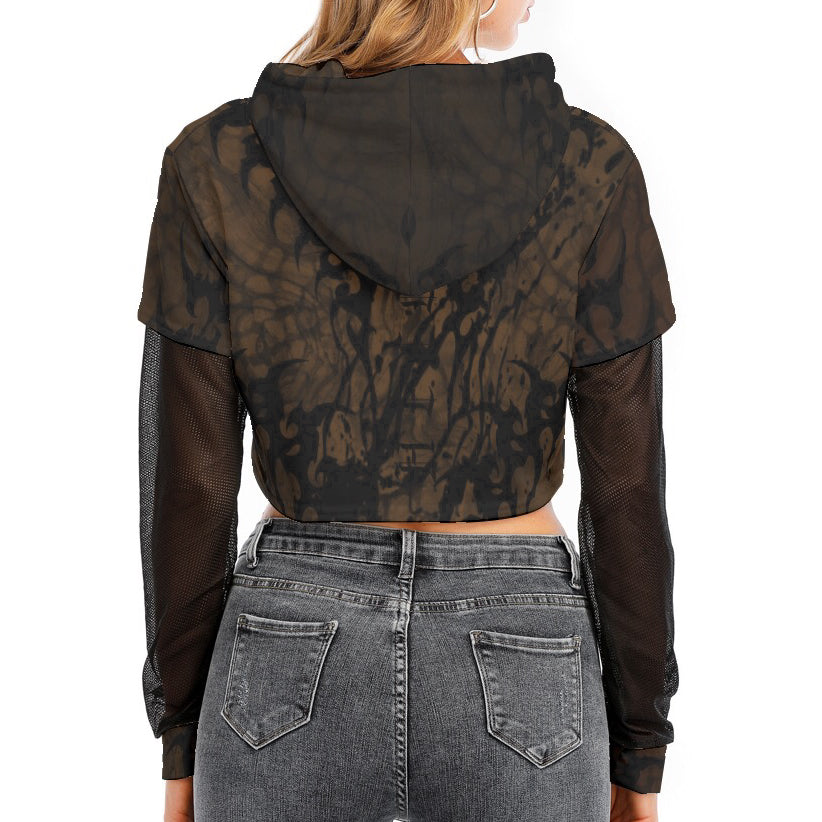 Primitive Fractal Mesh Sleeve Hooded Crop Top