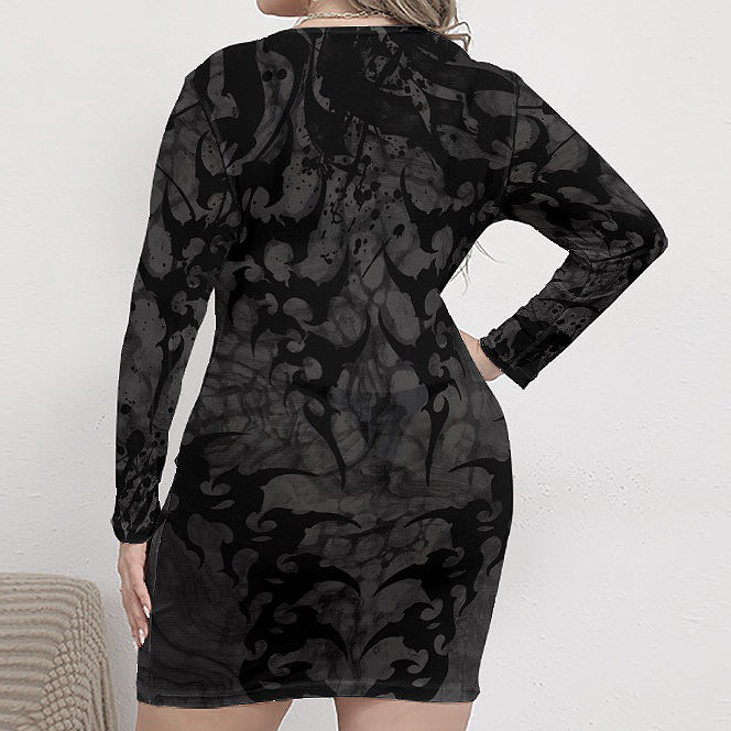 Fractal Ink Long Sleeve Mesh Dress