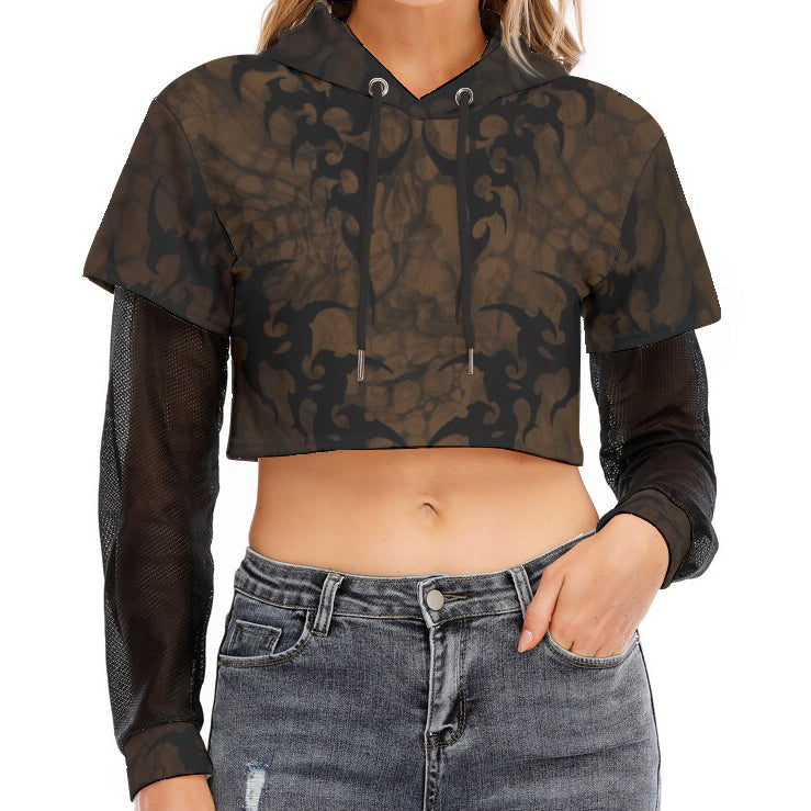 Primitive Fractal Mesh Sleeve Hooded Crop Top