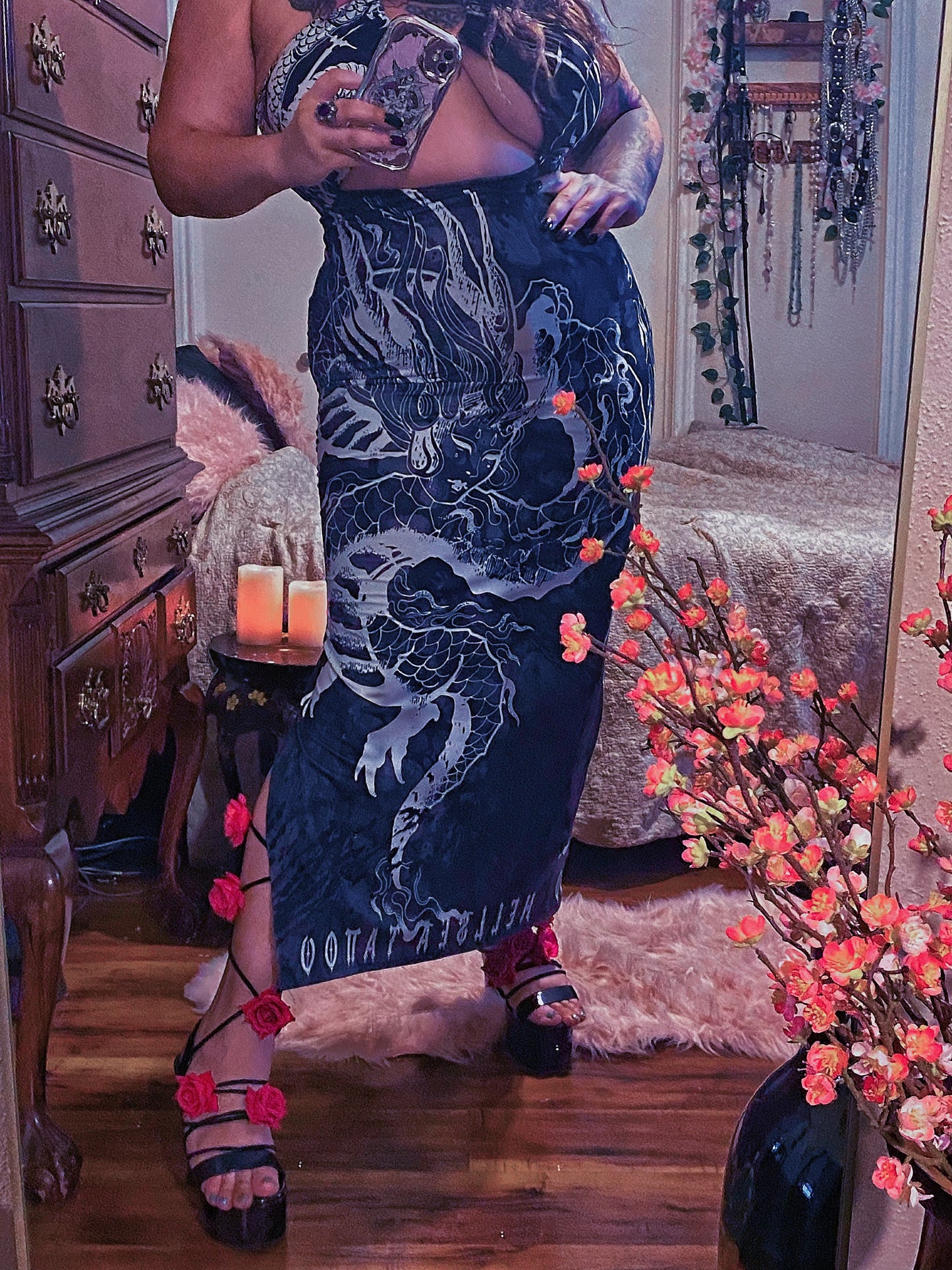 Dragon Lady Graphite Hollow Dress
