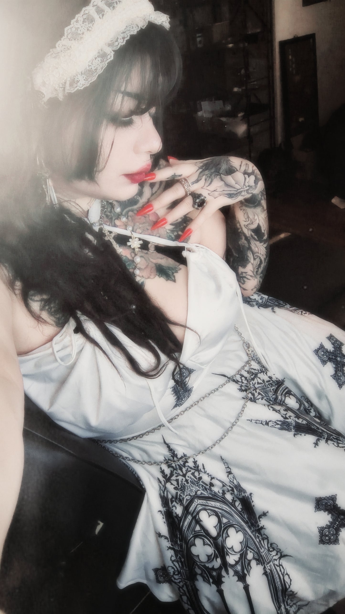 Gothic White Vampire Cross Slip Dress