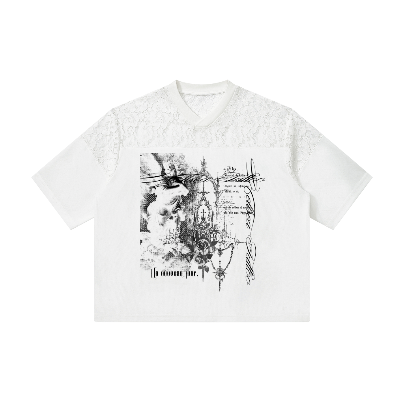 Des-Prayer Lace V-Neck T-Shirt