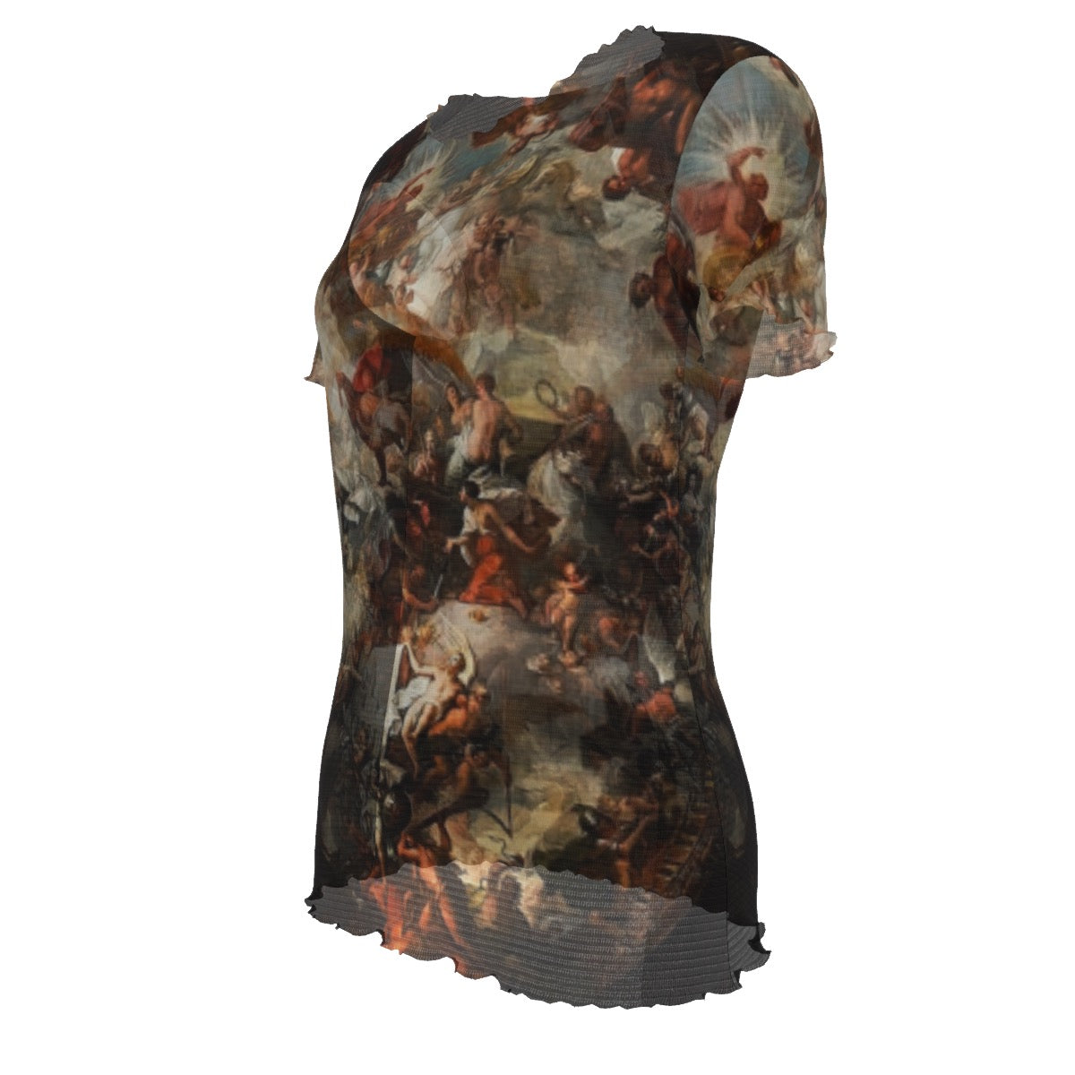Baroque Painting Short Sleeve Mesh Blouse