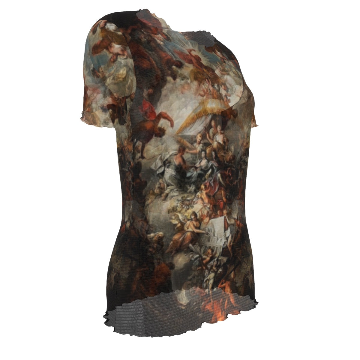 Baroque Painting Short Sleeve Mesh Blouse
