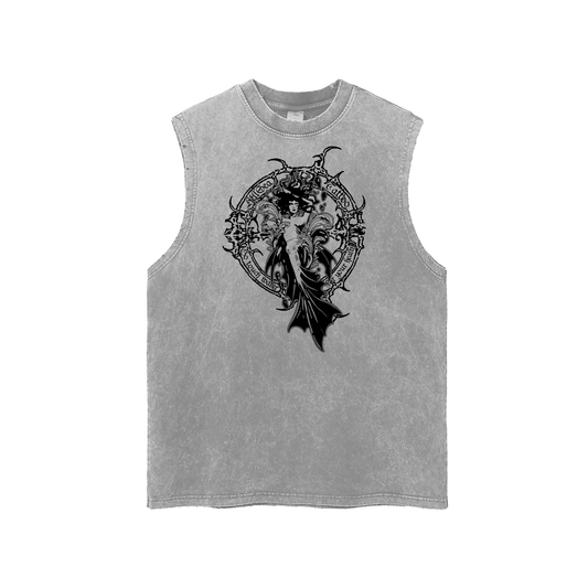 Touch Water Snow Washed Frayed Hem Tank Top
