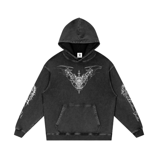 Blessed Sigil Snow Washed Loose Cotton Hoodie