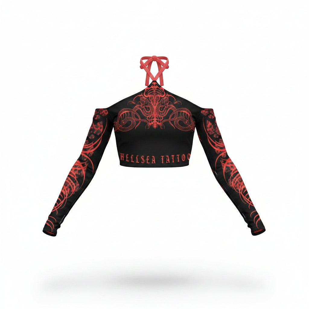 Snake Bite Black/Red Halter Lace-up Top
