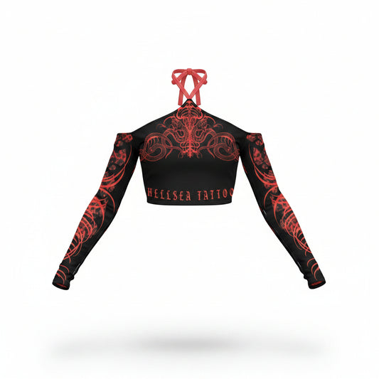 Snake Bite Black/Red Halter Lace-up Top