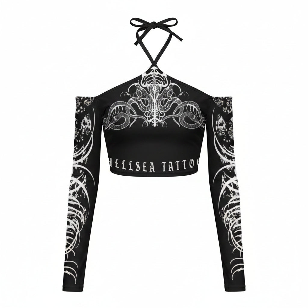 Snake Bite Black Halter Lace-up Top