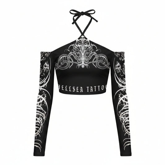 Snake Bite Black Halter Lace-up Top