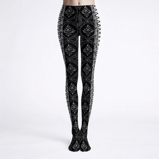 Damask Graphique Lace up Tights